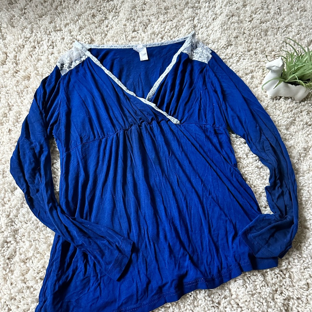 Asymmetrical Lama boho blue loose soft preppy casual, long sleeve lounge…